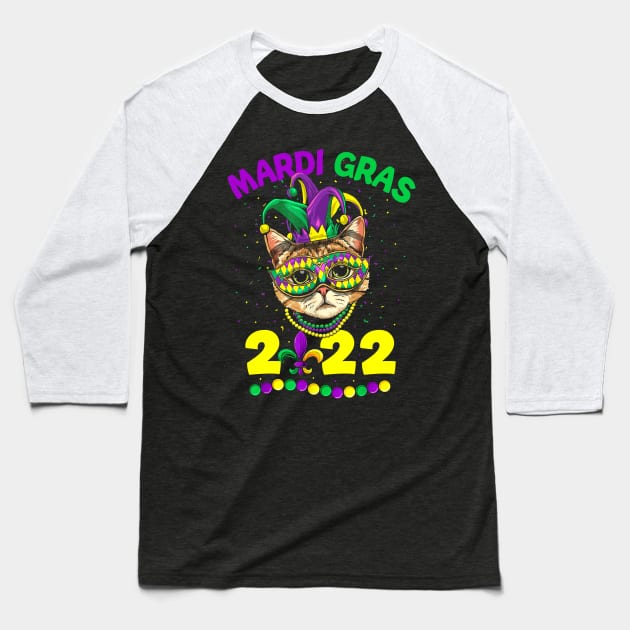 Cute Cat Wearing Carnival Mask Mardi Gras Cat Lover Gifts Baseball T-Shirt by webster